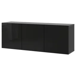 ikea bestå Wall-mounted cabinet combination, black-brown/Selsviken high-gloss/black, 180x42x64 cm-picture-10