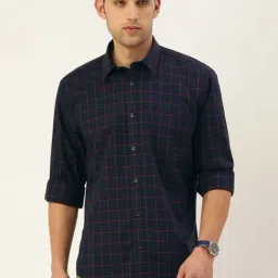 Burnt Umber Navy Regular Fit Check Shirt-image-57