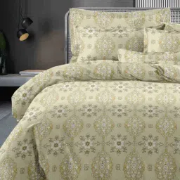 Ariana Capri Gold Cotton Geometric 400 TC King Bedsheet with 2 Pillow Covers-picture-20
