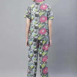 TAG 7 Grey & Sky Blue Cotton Floral Print Shirt Pyjama Set image 2