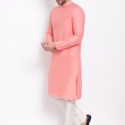 here&now x sanwara Sanwara Men Pink & White Solid Kurta with Churidar image 4