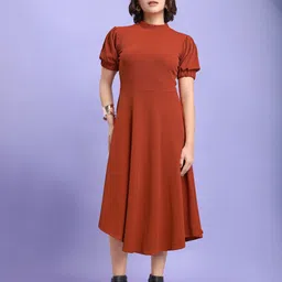 MILOST Puff Sleeve Fit & Flare Midi Dress-picture-47