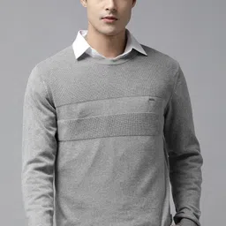 Van Heusen Men Grey Melange Self-Striped Pullover-image-33