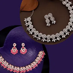 DIVASTRI Set Of 2 Gold And Silver-Plated Stone Studded Jewellery Set-image-80