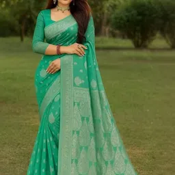 Moda Rapido Women Woven Banarasi Pure Cotton Saree-image-86