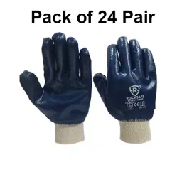 ROCKSAFE Safety Hand Gloves Nitron Knit Wrist Type Full Nitrile Coating Cotton Lining Blue Free Size (Pack of 24 Pairs) image 2