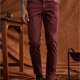 ANDAMEN Burgundy Regular Fit Lightly Washed Jeans-picture-11