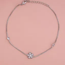 Kushal's Fashion Jewellery Rhodium Plated Zircon Studded Anklet-image-64
