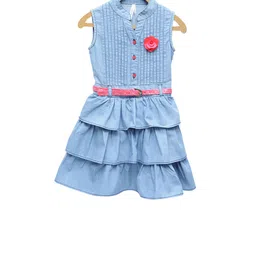 StyleStone Girls Blue Solid Fit and Flare Denim Dress-image-30
