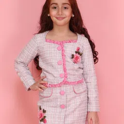 CUTECUMBER Girls Checked Pure Cotton Coat with Skirt-image-48