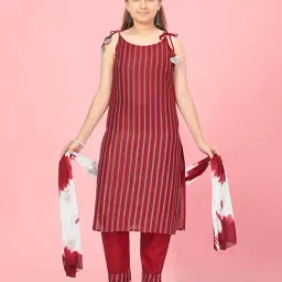 Aarika Kids Maroon Striped Kurti Set-image-50
