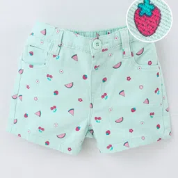 Babyhug Cotton Woven Mid Thigh Stretchable Shorts Fruits Print - Mint-picture-12