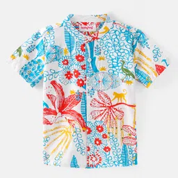 Babyhug 100% Cotton Woven Half Sleeves Mandarin Collar Shirt Floral Print - Multicolour-picture-36