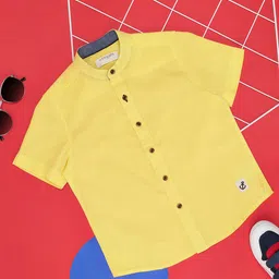 Pantaloons Junior Half Sleeves Solid Shirt - Yellow-image-1
