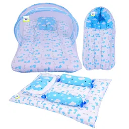 Babytoons Baby Bedding Combo Mattress with Net | Sleeping Bag | 4 Pcs Gaddi Set (0-6 Months) Blue-picture-10