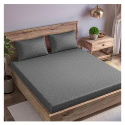 Trance Home Linen 300TC Single Flat Bedsheet with 1 Pillow Cover - Dark Grey-picture-21