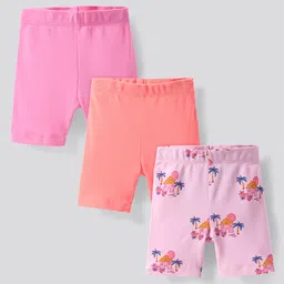 Bonfino 100% Cotton Knit Cycling Shorts With Solid Colour & Sunset Print Pack of 3 - Pink & Peach-picture-12