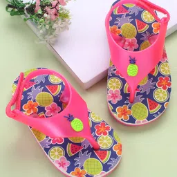 Babyoye Velcro Closure Flip Flops with Fruit Print - Pink & Blue image 1