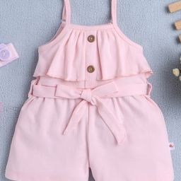 BUMZEE Cotton Knit Sleeveless Frill Detailing Solid Jumpsuit With Belt - Baby Pink-picture-29