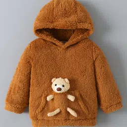 Mark & Mia Full Sleeves Hooded Sweatshirt With Teddy Bear Applique & Kangaroo Pockets - Brown-picture-26