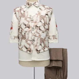 Rikidoos Full Sleeves Abstract Printed 3 Piece Party Suit With Bow Set - Brown & White-image-33