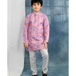 BT DEZINES Cotton Blend Woven Full Sleeves Jaipuriya Printed & Embroidered Kurta Pyjama Set - Lavender Pink-picture-10