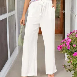 DressBerry Women Textured Twirl Flared Trousers-image-8