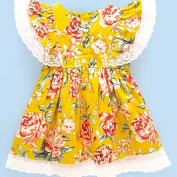Babyhug 100% Viscose Woven Half Sleeves Frock with Floral Print - Yellow image 2