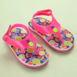 Babyoye Velcro Closure Flip Flops with Fruit Print - Pink & Blue image 2