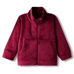 Kanvin Velour Knit Full Sleeves Winter Wear Solid Colour Co-Ords Front Open Sweatshirt with Kangaroo Pockets & Lounge Pant Set - Wine image 2