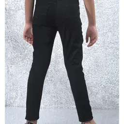 CRIMSOUNE CLUB Cotton Denim Solid Jeans - Black image 3