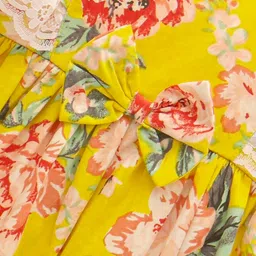 Babyhug 100% Viscose Woven Half Sleeves Frock with Floral Print - Yellow image 3