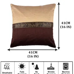 Kuber Industries Cushion Cover  Pillow Covers for Sofa  Throw Cushion Cover  Dupion Polyester Cushion Covers  Center Lace Cushion Covers  Set of 5  16 Inch  Brown image 3
