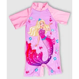 Bubble Berry Half Sleeves Mermaid Printed Swimsuit - Pink image 4