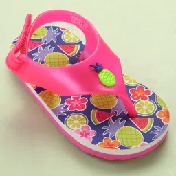 Babyoye Velcro Closure Flip Flops with Fruit Print - Pink & Blue image 3
