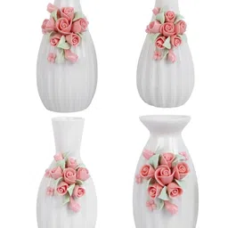 Myntra Elegant Homes White & Pink 4 Pieces Floral Textured Ceramic Vases image 4