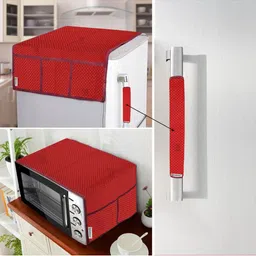 E-Retailer 3Pcs Red & White Printed Refrigerator Handle & Microwave Oven Top Covers-picture-16
