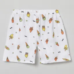 The Boo Boo Club 100% Muslin Organic Cotton Sleeveless Ice Cream Printed  Jhabla & Coordinating Short Set - White image 5