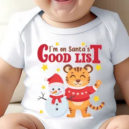 KNITROOT Christmas Theme Half Sleeves Placement I Am On Santas Good List Printed Onesie - White image 5