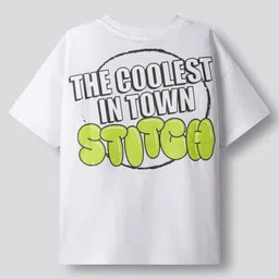 Bonfino Disney Terry Knit Oversize Drop Shoulder Half Sleeves T-Shirt with Front and Back Stitch Graphic - White image 4