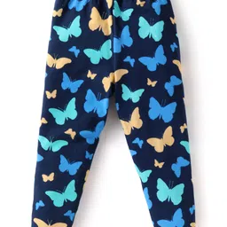 Babyhug Cotton Lycra Knit Full Length Leggings with Polka Dots & Butterfly Print Pack of 2 - Pink & Navy Blue image 5