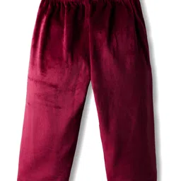 Kanvin Velour Knit Full Sleeves Winter Wear Solid Colour Co-Ords Front Open Sweatshirt with Kangaroo Pockets & Lounge Pant Set - Wine image 5