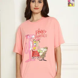 Metronaut Women Pack of 2 Pink Panther Typography Printed Cotton Oversized T-shirts-picture-42