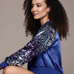 bebe Future Glam Sequined Bomber Jacket image 1