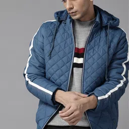The Roadster Lifestyle Co. Men Teal Blue Solid Quilted Jacket with Detachable Hood-image-33