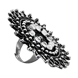 TEEJH Women Oxidized Silver-Toned & Black Lavanya Filgree Work Finger Ring image 3