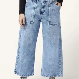 People by Pantaloons Blue Cotton Mid Rise Flared Jeans-picture-24