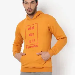 Campus Sutra Mustard Cotton Regular Fit Printed Hooded Sweatshirt-picture-20