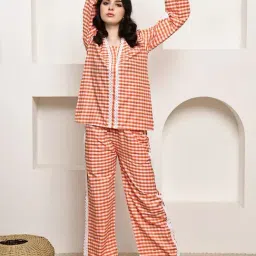 NEUDIS Orange & White Checked Night Suit-picture-47