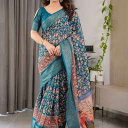 MAHARANI COUTURE Floral Printed Zari Pure Cotton Kanjeevaram Saree-picture-16